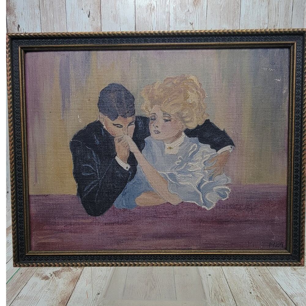 1924 Vintage Print In Oil The Kiss The Hand 1929 Fine Art Painting